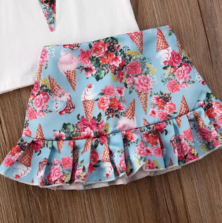 Женский летний комплект одежды для маленьких девочек верх с принтом мороженого и