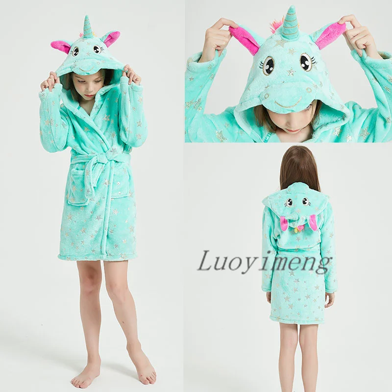 Детские Банные халаты Kigurumi в виде единорога Радужный банный халат животных для