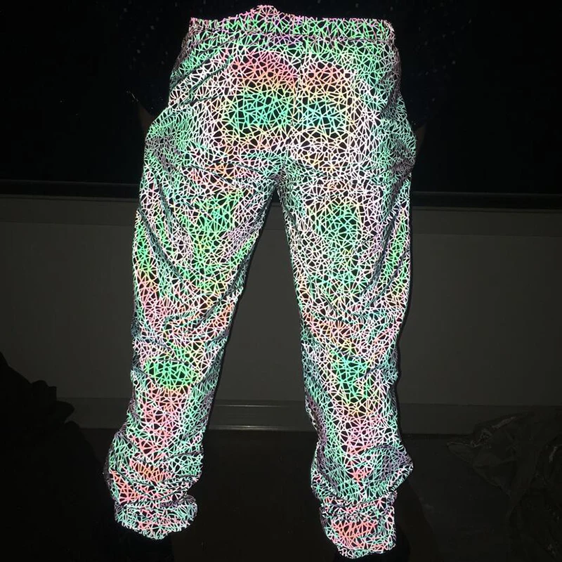 Джоггеры брюки мужские светоотражающие с рисунком гнезда в стиле хип хоп уличная