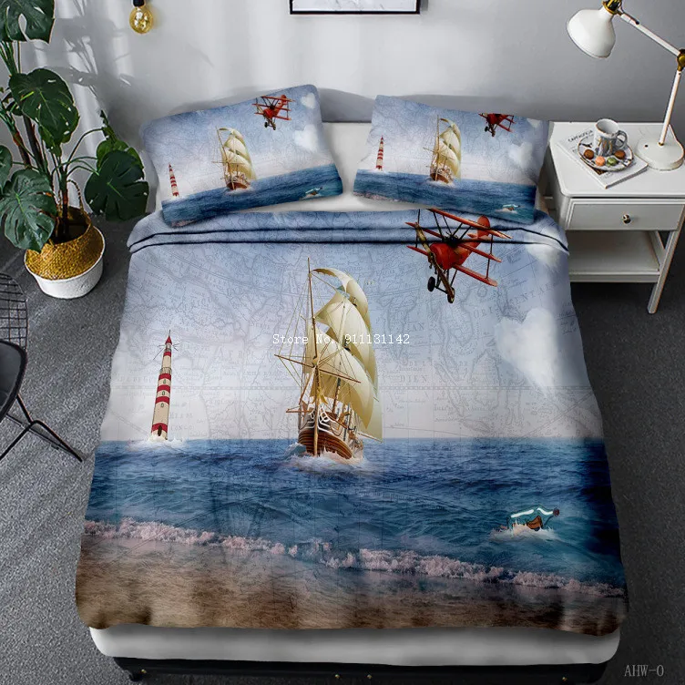 

World Voyage Ocean Personality Style Quilt Cover Pillowcase Bedding 3D Printing Queen King Bedroom Home Textile Bedding