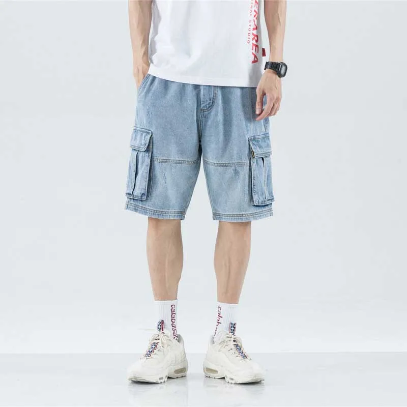Шаровары джинсы летние карго шорты мужские размера плюс Модные свободные