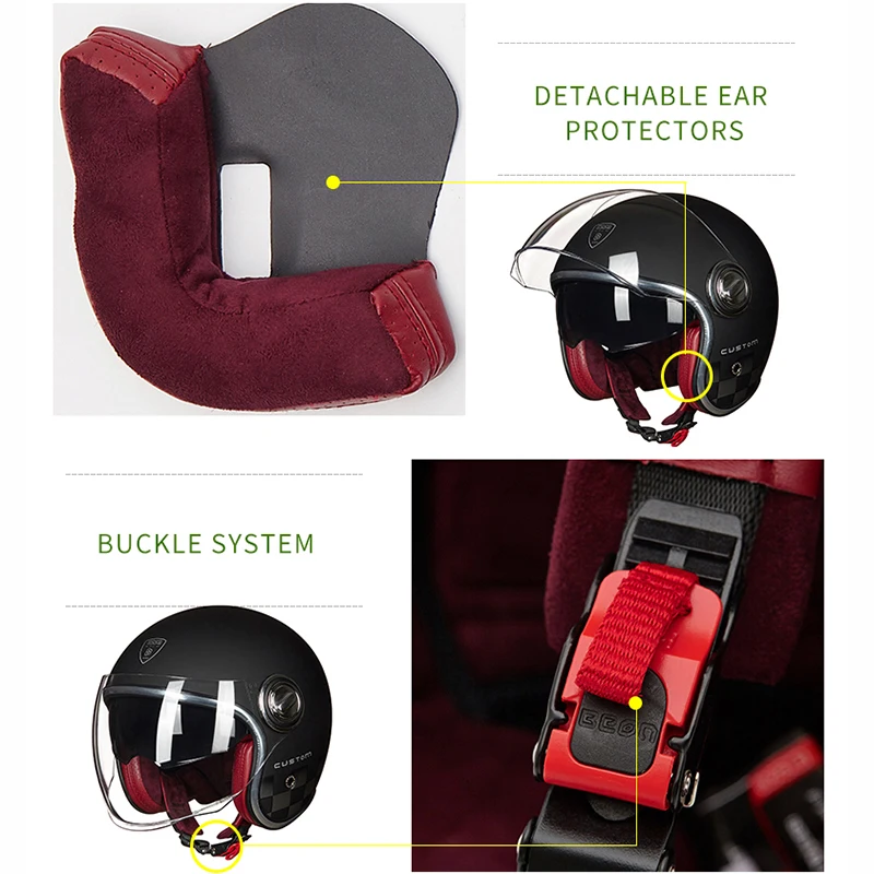 Мотоциклетный шлем BEON 3/4 для мужчин и женщин винтажный мотоциклетный с открытым