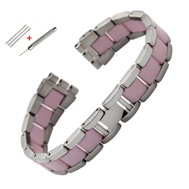 Металлический ремешок для часов Swatch YGS716 YAS100 YVS441G/YAS112G браслет из нержавеющей стали+ керамический ремешок для часов 17 мм для женщин - Цвет ремешка: silver pink 2