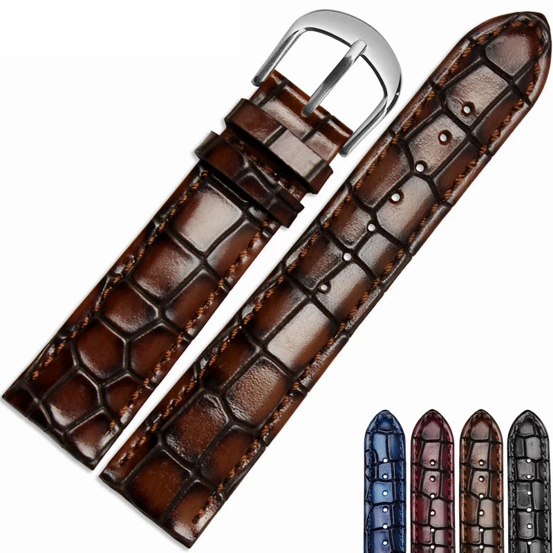 

Fashion genuine leather men's watchband Clear personality crocodile texture strap bracelet 18mm 20mm 22mm blue Wrist watch band