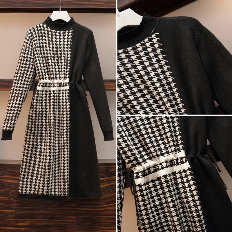 Женское трикотажное зимнее теплое платье с длинным рукавом | Женская одежда