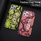 Чехол из змеиной кожи на заказ с именем для телефона iphone 12 13 11Pro Max mini 7 8Plus X XS XR, металлический чехол с алмазными буквами