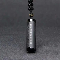 natural obsidian prajna paramita sutra buddha necklace pendant with lucky beads chain fashion jewelry for men women