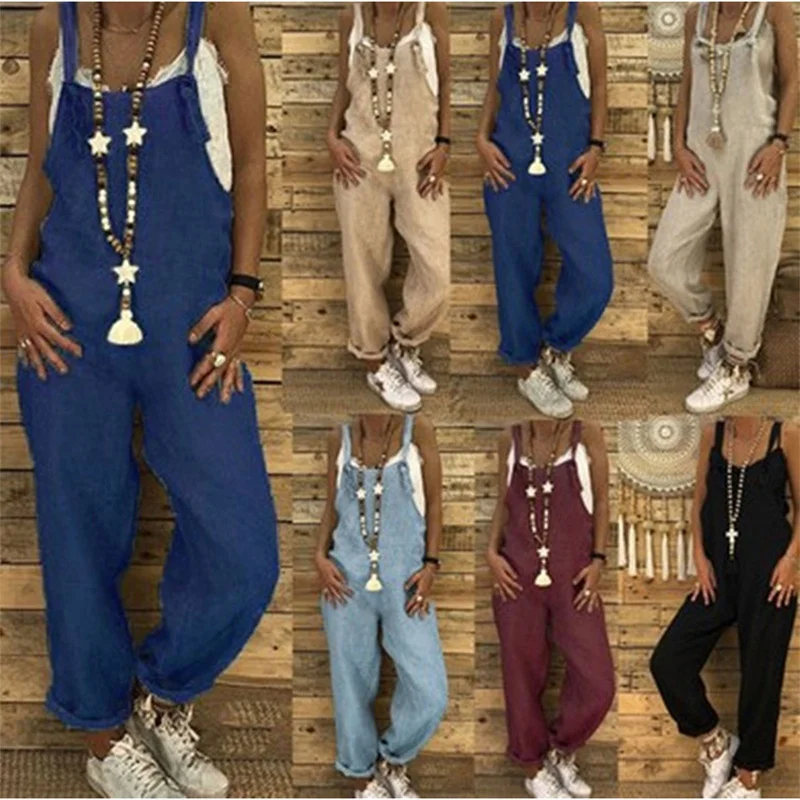 

Womens Dungarees Wide Leg Playsuit Ladies Summer Casual Jumpsuit Pants Overalls