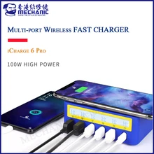 MECHANIC iCharge 6 Pro 5 ports smart charge QC 3.0 Wireless charge Wireless charging with LCD display for Mobile phone charging