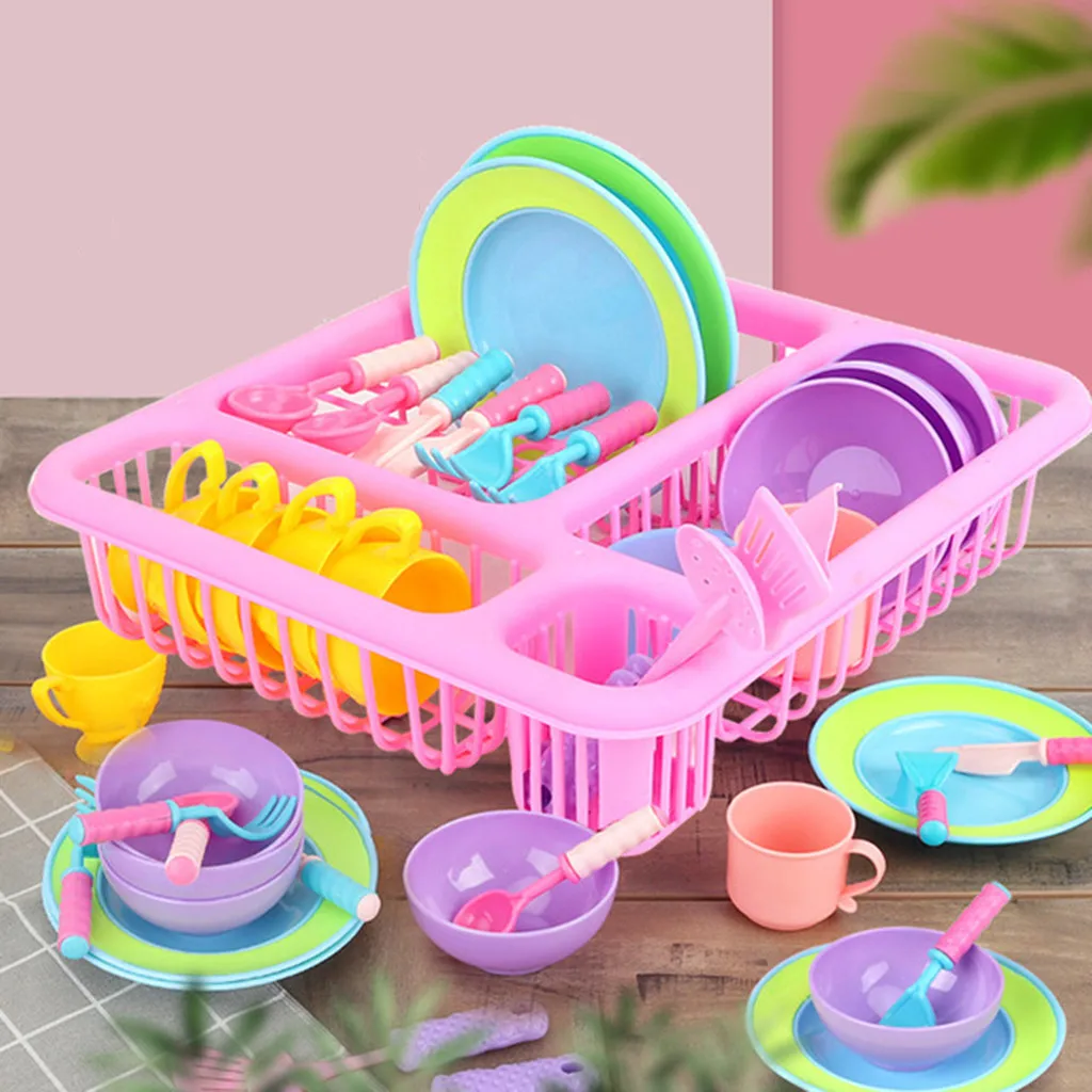 Детская ролевая игра посуда Кухня Пособия по кулинарии Playset мыть и сушить посуды