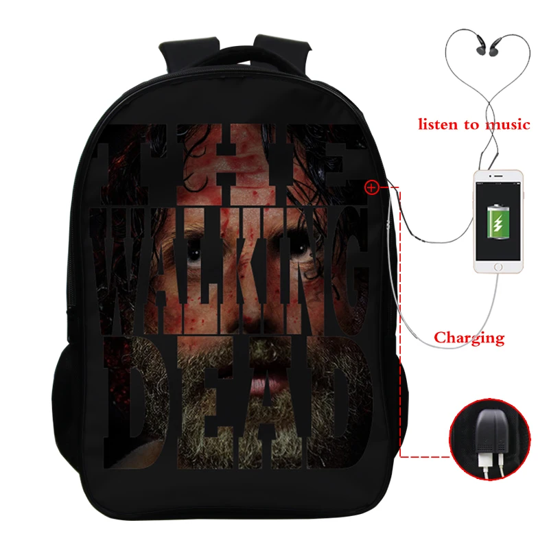 Backpack 16 16 дюймов рюкзак Ходячие мертвецы Школьные сумки Дети пользовательский дизайн рюкзак обратно в школу комплект usb зарядка туристический рюкзак сумка - Цвет: Backpack 16
