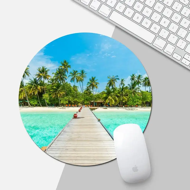 

tropical sea island sinery Rubber PC Computer Gaming mousepad Round Non-slip Cushion