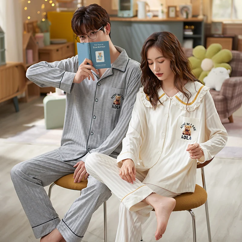 Модные новые осенне-зимние хлопковые Пижамные комплекты для пар с длинным