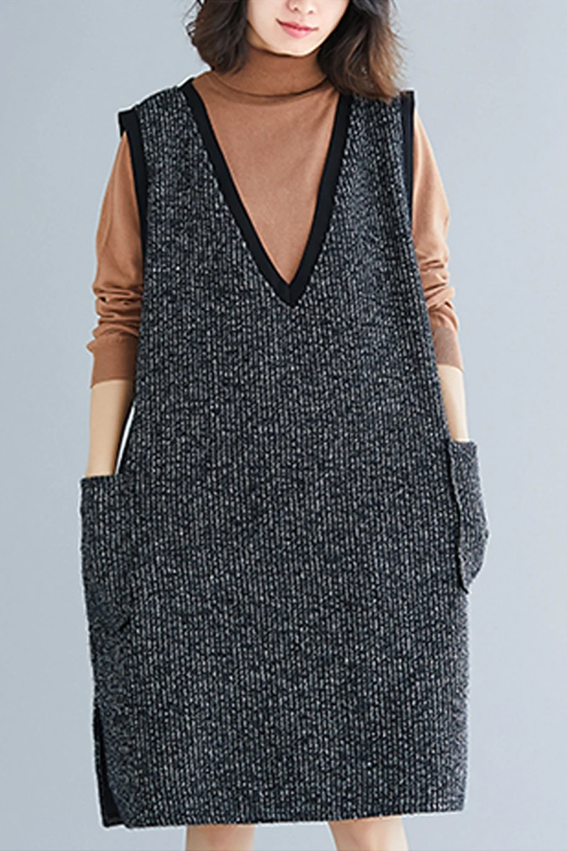 

2020 female new spring plus size knitted dress V-neck sleeveless loose all-match vest