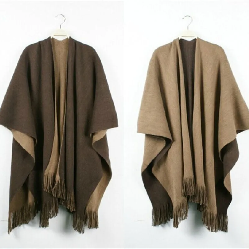 

Long Scarf Women Autumn and Winter Casual Double-sided Knitted Tassel Split Shawl Female Home Cloak Scarf Large Cape NS2168