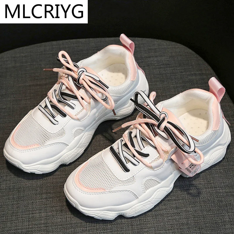 

2021 Women Color Matching Sneakers Fashion Women's Shoes Comfortable Lace-up Casual Shoes Non-slip Wear-resistant Platform Shoes