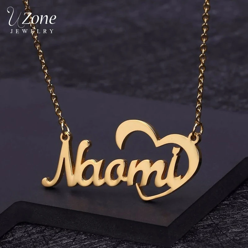Женское Ожерелье с сердечком Uzone колье из нержавеющей стали именной табличкой