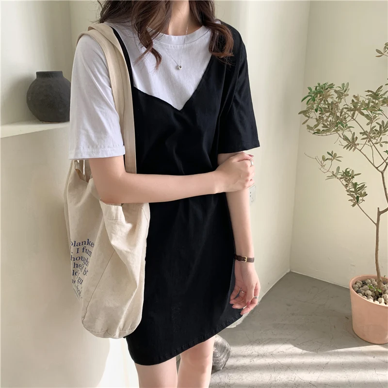 100% хлопок 3 размера M-xl черный белый базовый свободный длинный дизайн летняя