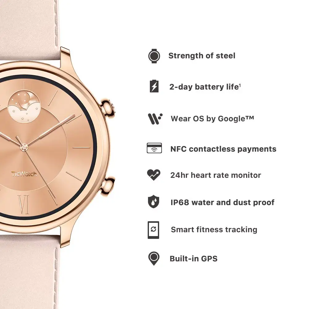 Ticwatch C2 Смарт-часы Wear OS Bluetooth для женщин совместимые с Android и iOS IP68 готовые к