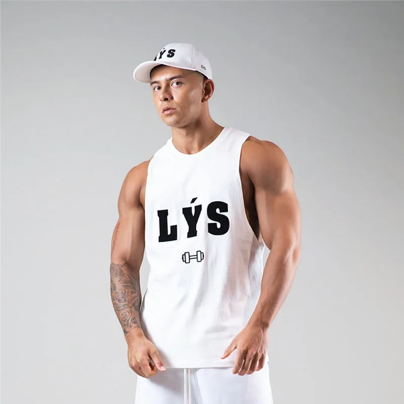 2021 Summer Male Workout Sleeveless Vest Mens Sportswear Fitness Print Comfortable Cotton Undershirt Gym Tank Tops | Мужская одежда