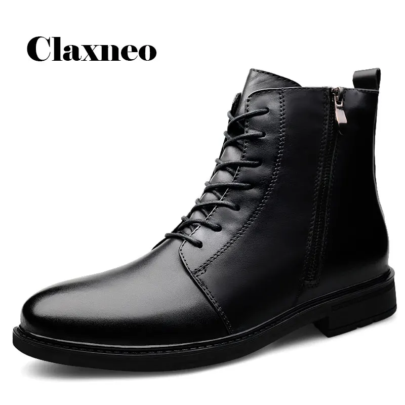 CLAXNEO мужские кожаные ботинки с высоким берцем Осенняя обувь на молнии зимние из