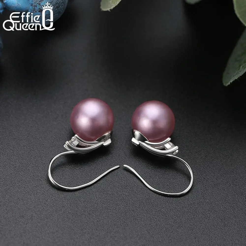 Effie queen 925 Женские Висячие серьги 10 мм Фиолетовый Круглый фиолетовый жемчуг имитация Женский Brincos AAA ослепительные вечерние ювелирные изделия TSE85-P