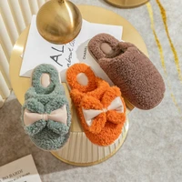 winter home soft bottom slipper high quality warm shoes new spring bowknot cotton slides comfortable women man indoor slippers