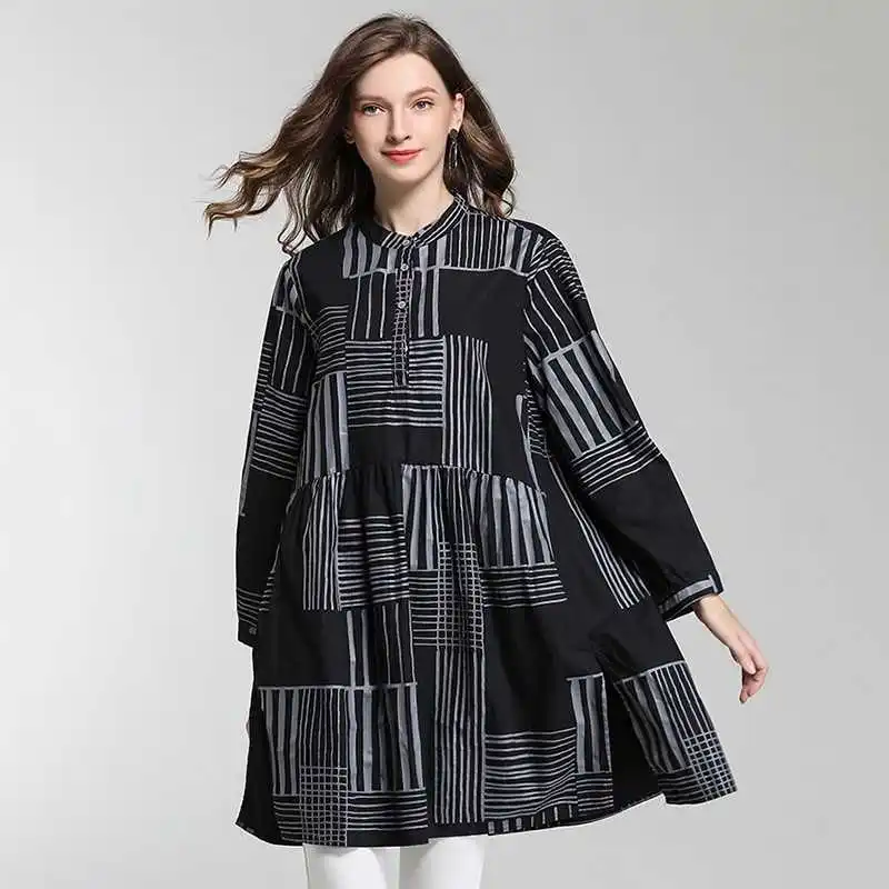 Блузка женская с принтом воротником-стойкой и длинным рукавом оверсайз весна 2020 |