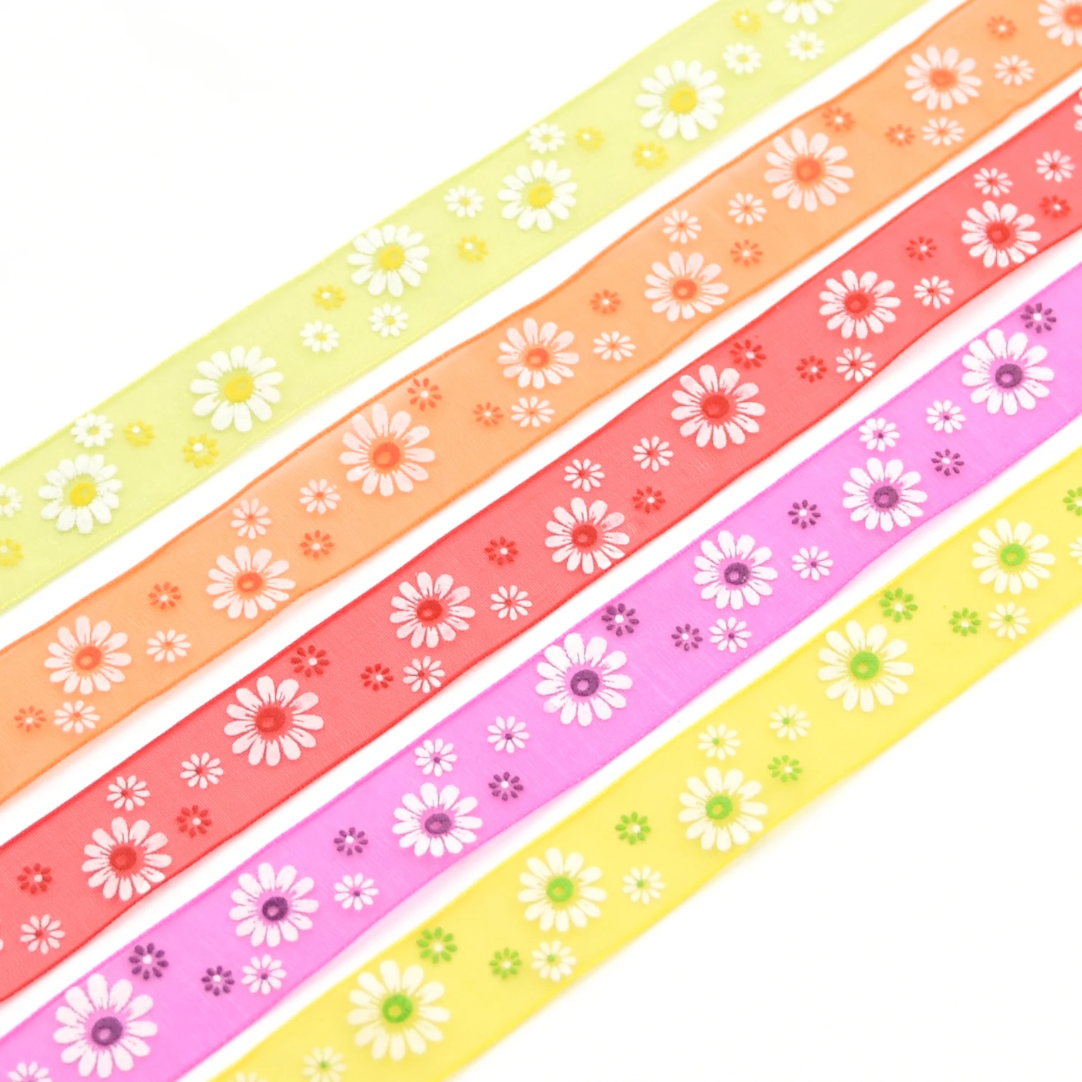 

15mm/20mm 10m/roll Printed Flower Organza Spring Ribbons For Making Head Jewelry Wedding Party Decorative DIY Gift Box Wrapping