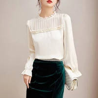 2021 new trendy long sleeved wood ears autumn blouse women chiffon shirt fashion long sleeve top women regular silk