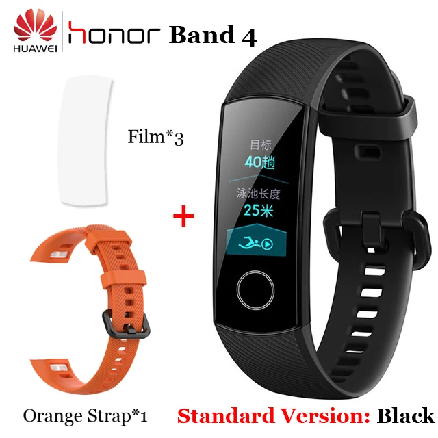 3Flim n Orange Strap Умный Браслет huawei Honor Band 4 5 Amoled, цветной сенсорный экран 0,95 дюйма, для плавания, для обнаружения сердечного ритма, сна - Color: 3Flim n Orange Strap