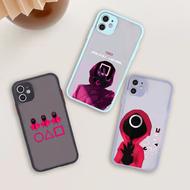 

squid game Phone Case For iPhone 12 11 Mini Pro XR XS Max 7 8 Plus X Matte transparent blue Back Cover