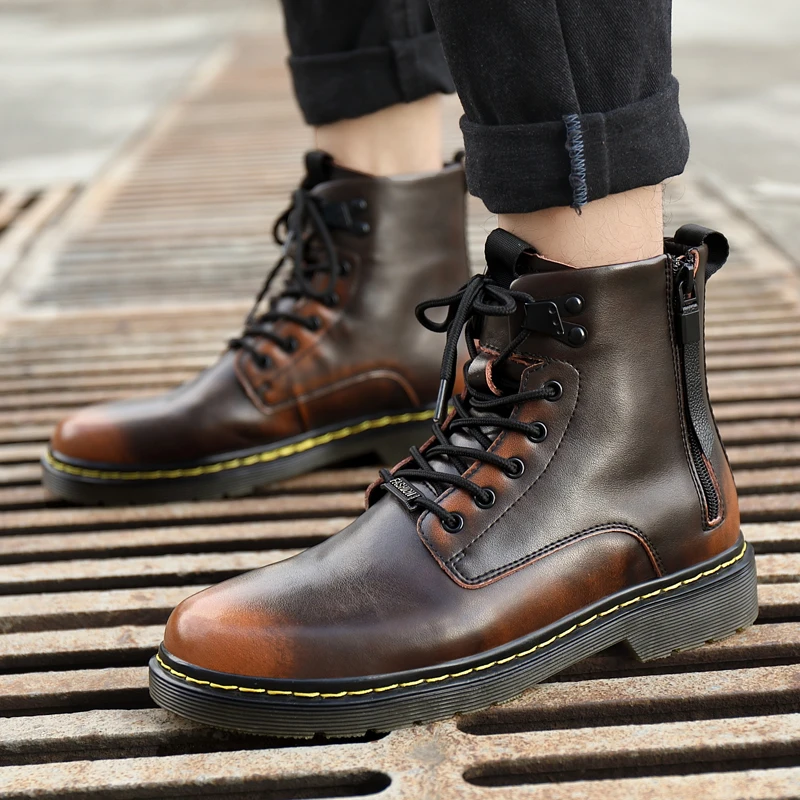 

High Top Genuine leather Winter Ankle Boots Outdoor Waterproof Men Boots Martin Boots Outdoor Working Boots Winter Shoes Zipper