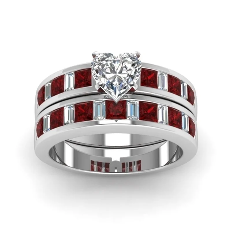 

Carofeez Fashion Red Crystal Zircon Ring Set For Women Jewelry Accessories Bridal Engagement Wedding Band Luxury Heart Rings