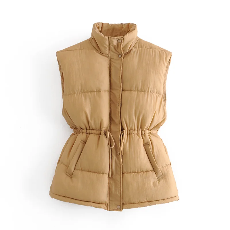 

Vintage Fashion Lapel Women's Warm Jacket Loose Plus Cotton Sleeveless Vest Waist Drawstring Chic Tops Female