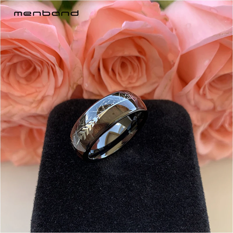 Черный Мужской Перстень вольфрамовый свадебный браслет со стрелкой черный