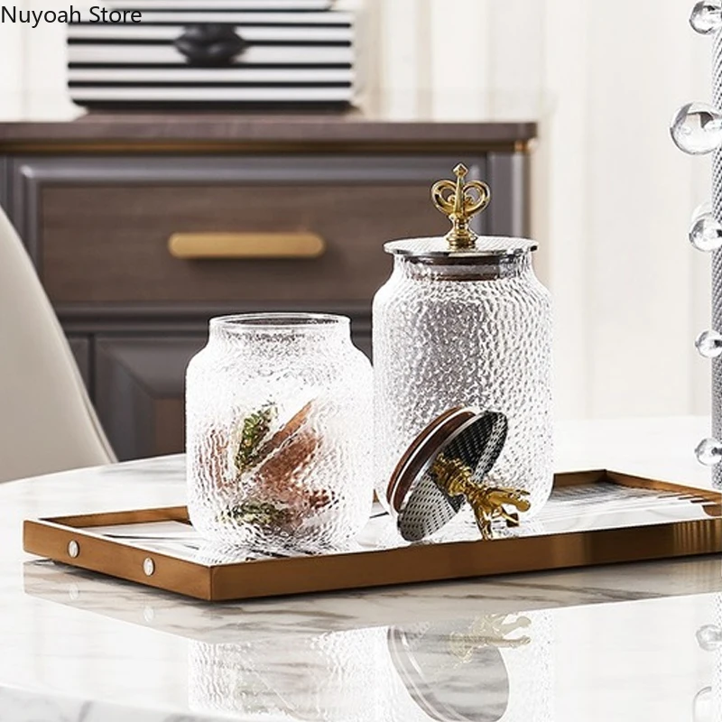 

Прозрачная стеклянная банка для конфет в европейском стиле, светлая Роскошная домашняя банка для украшения гостиной, кофейного столика, банка для хранения, украшение, банка для хранения