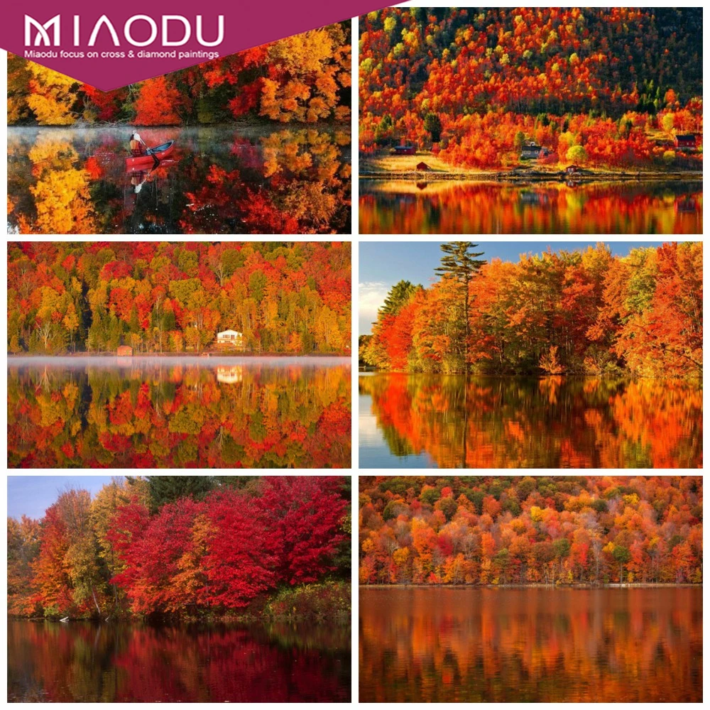 

Dbqp Full Drill Diamond Painting Tree Landscape Cross Stitch Diamond Embroidery Lake Mosaic Art Rhinestone Autumn Decoration