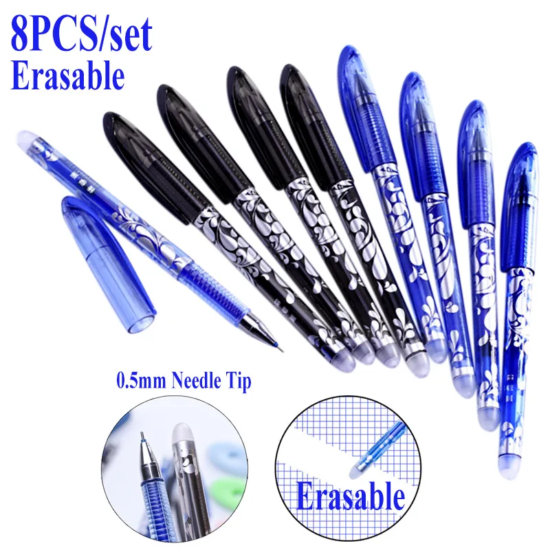 DELVTCH 0.5mm 6+20Pcs/Set Erasable Pen Refill Gel Rod Blue Black Ink School Stationery Office Writing Tool | Канцтовары для офиса