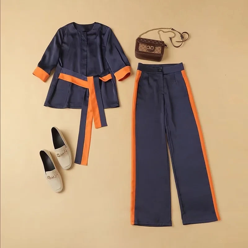 MIUXIMAO 2021 New Autumn Women's Set O-Neck Long Sleeve Slim Waist Two Piece Suit Fashion Elegant Office Style