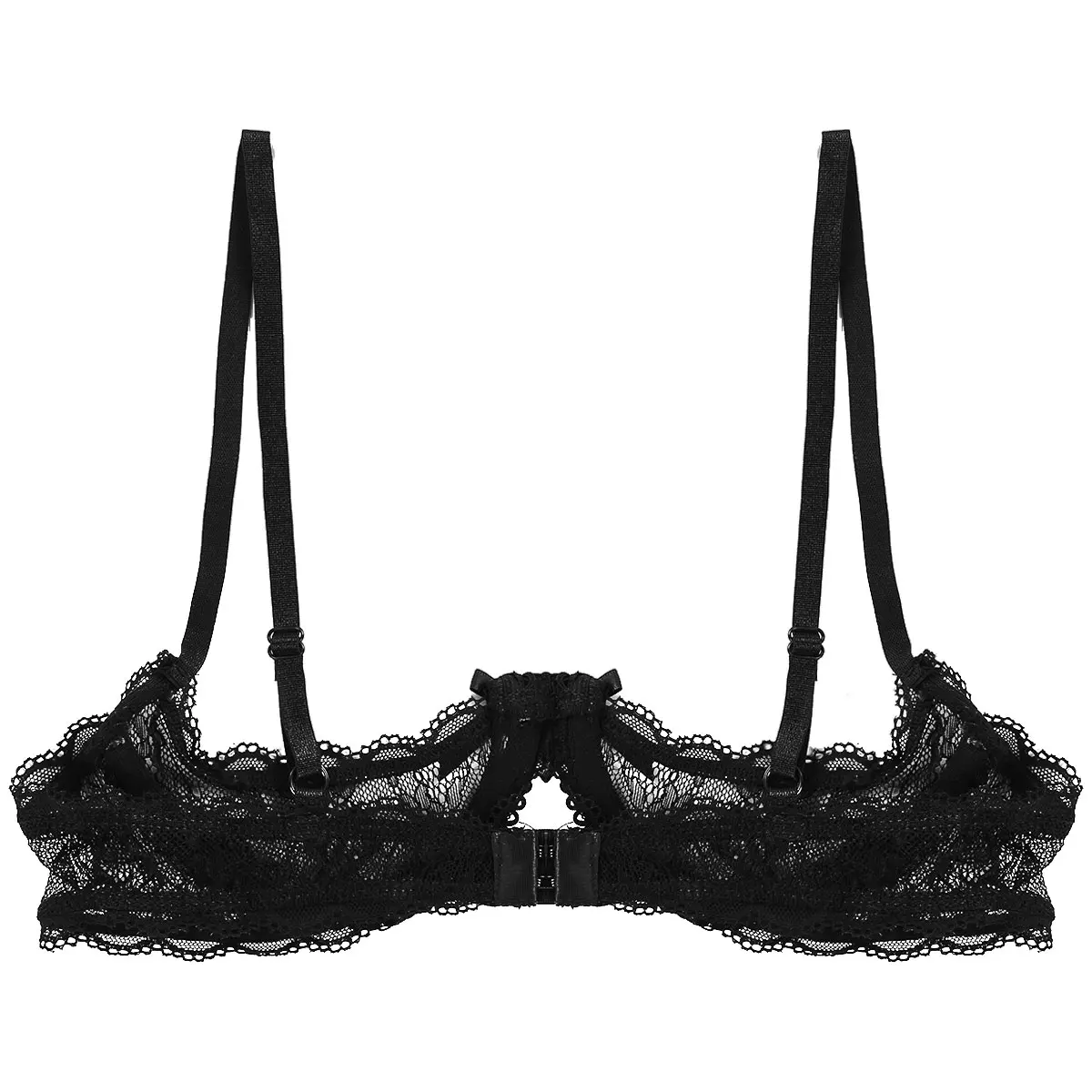 

Women Sexy Bra See Through Sheer Lace Lingerie Adjustable Straps Push Up Underwire Bra Nightclub Open Cups Bra Top Diamond Bras