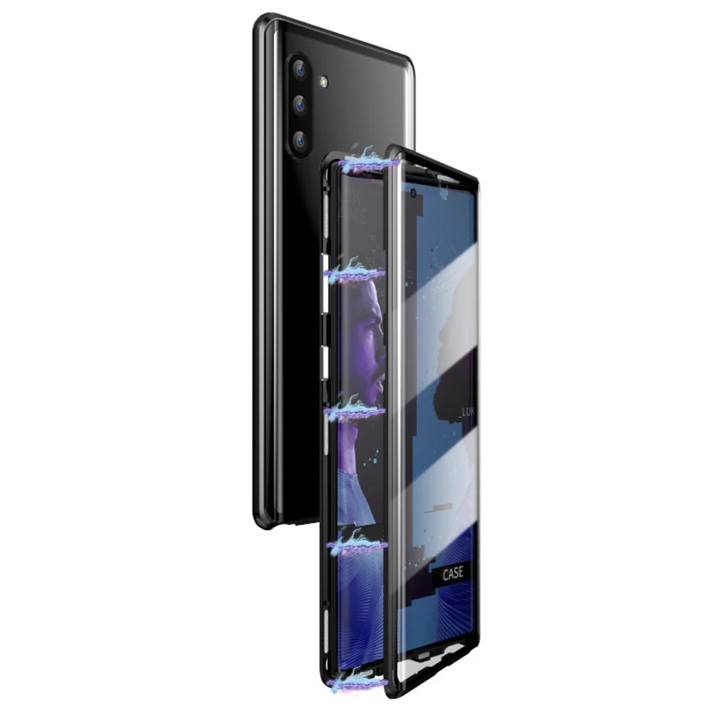 Магнитный двухсторонний чехол из закаленного стекла для samsung Galaxy Note 10 Plus, HD магнит 360, полная защита для Note10+ 5G - Цвет: Black