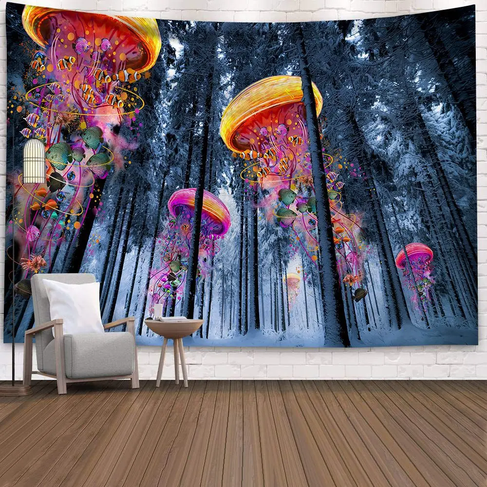 

Psychedelic Mushrooms Tapestry Psychedelic Forest Nature Wall Hanging Dorm Decor Wall Fabric Bohemian Tapistry Galaxy Decoration