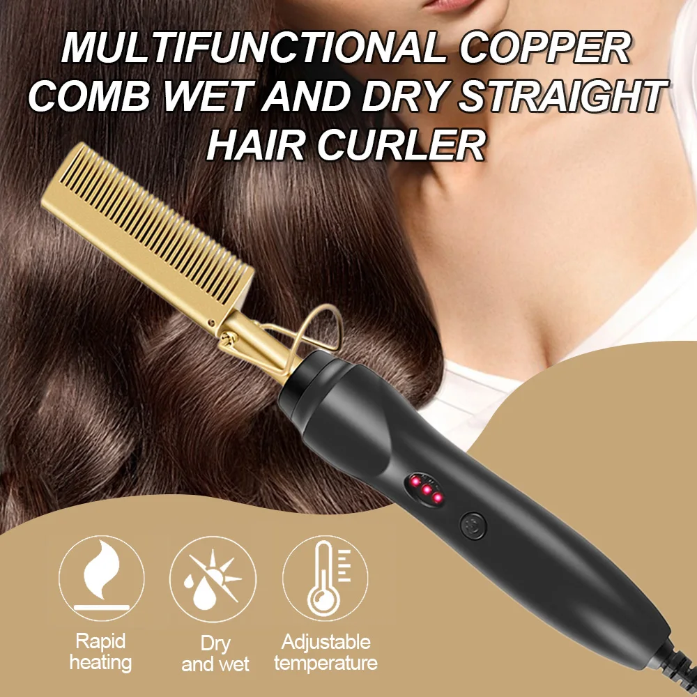 

2021 Hair Straightener Hot Comb Straightening Brush Wet Dry Dual Use Heating Hair Straight Styler Curling Iron Hair Curler Comb