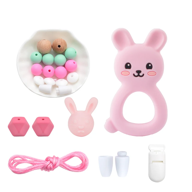 rabbit 2 LOFCA, детский силиконовый прорезыватель, сделай сам, енот, коала, детский прорезыватель, ожерелье, игрушка, мультфильм, соска, цепь, зажим, пищевые Силиконовые Бусины - Окраска металла: rabbit 2