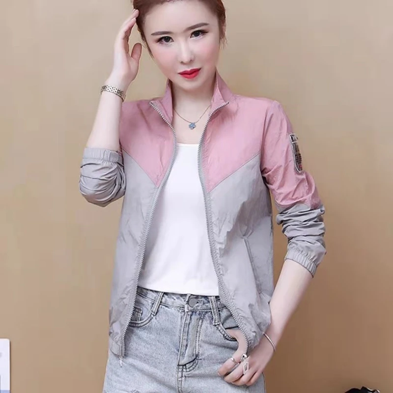 

Korean Fashion Women's Spring Jacket 2021 Summer Thin Sunscreen Clothing Stand Collar Jackets Windbreaker Zipper Veste Femme
