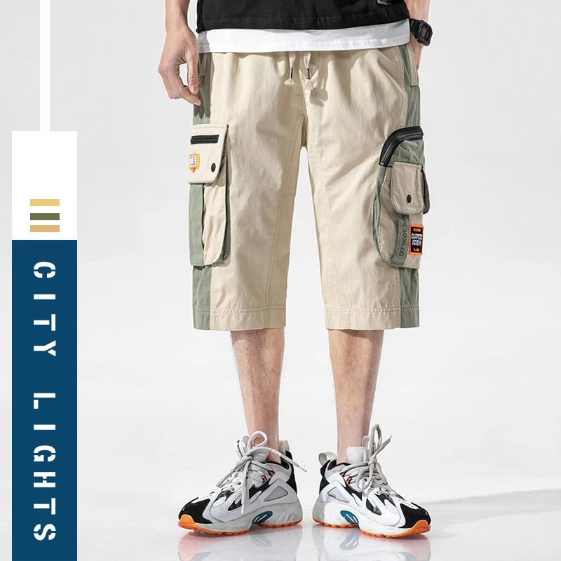 

Мужские летние шорты-карго из натурального хлопка, трендовые повседневные брюки в уличном стиле, Джоггеры в стиле хип-хоп, мужские мешковат...