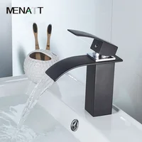 MENATT Waterfall Bathroom Faucet, Single Handle Vanity Sink Faucet, Rv Lavatory Vessel Faucet Basin Mixer Tap Matte Black