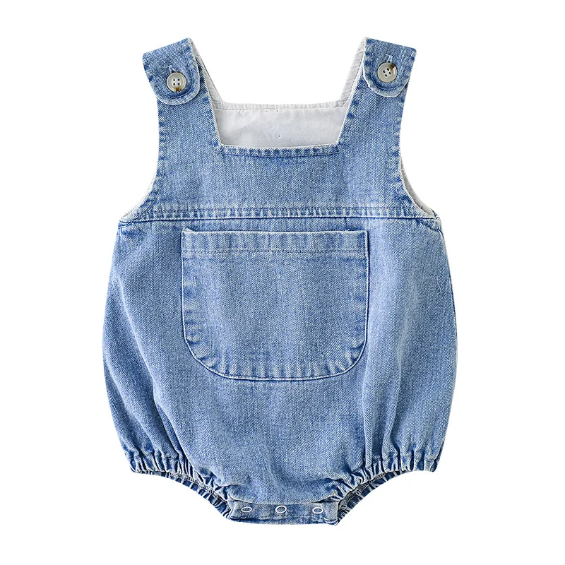 

WLG Baby Fall Rompers Spring Boys Girls Denim Blue Solid Romper Toddler Casual Clothes 6-18 Months