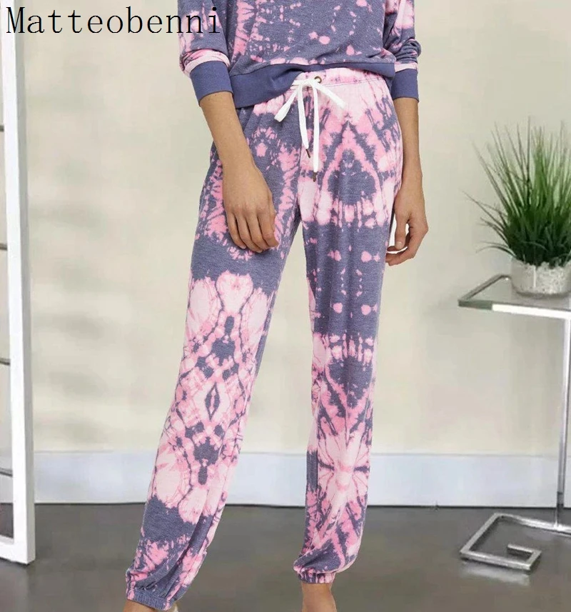 Свободная одежда для отдыха с галстуком-краской Женский повседневный комплект